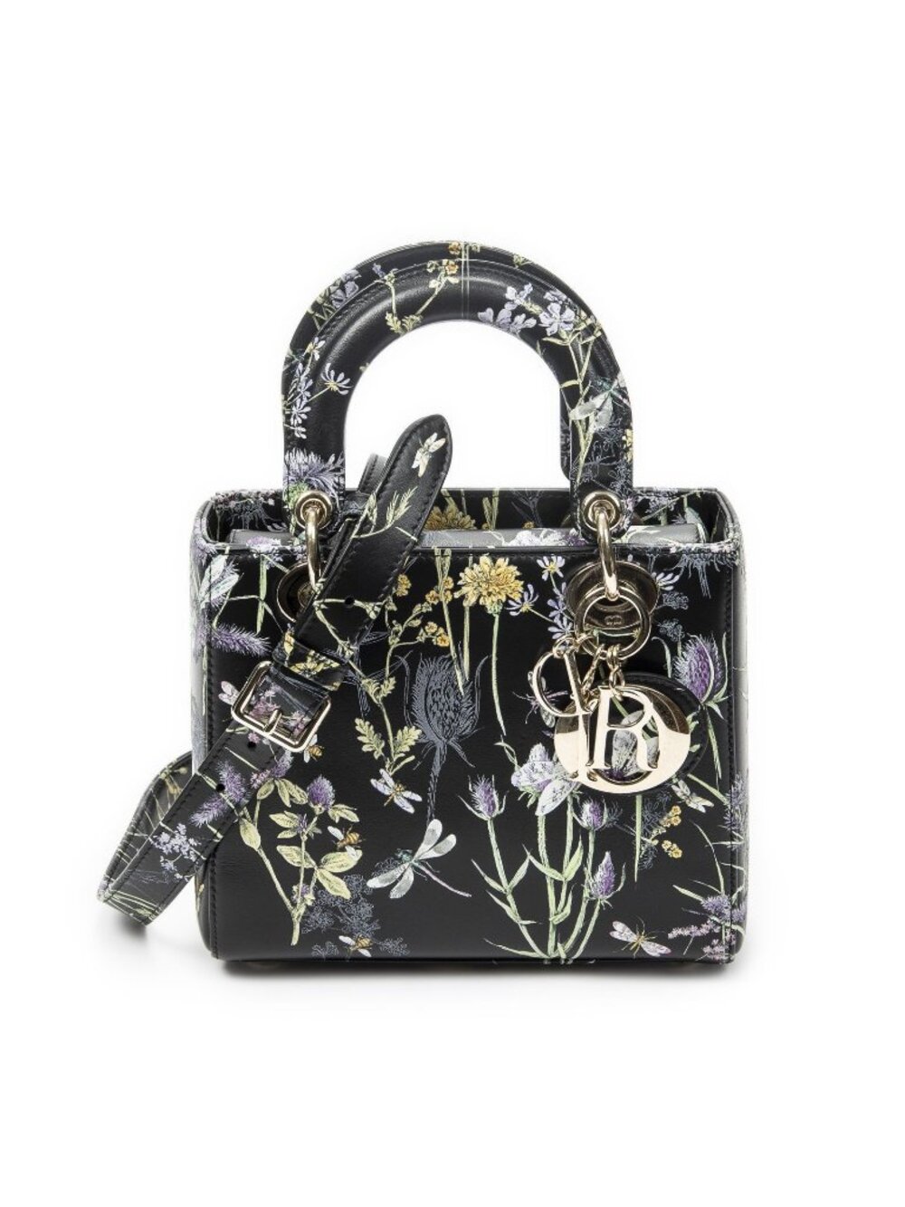 Dior Small Lady Dior Flap Black Floral Print Leather Handbag